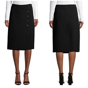 En Thread Wrap Button Black Midi Skirt